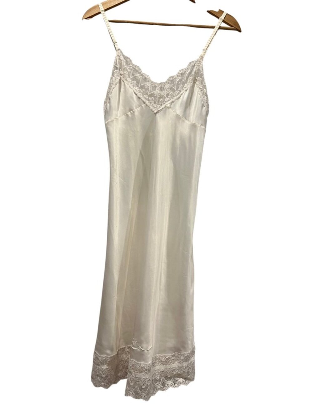 Christian Dior Vintage 80s Satin Slip Midi Dress, USA, Ivory, 34